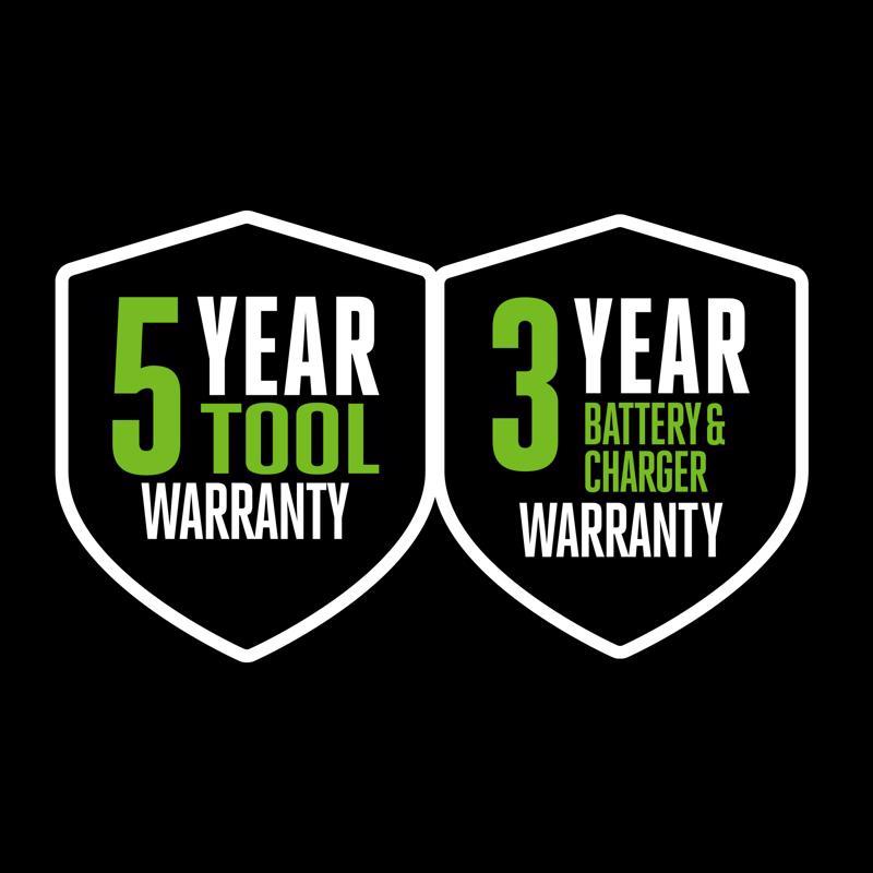 Ego 5 Year Tool Warranty and 3 Year Battery and Charger Warranty at Payless Hardware Rockery and Nursery